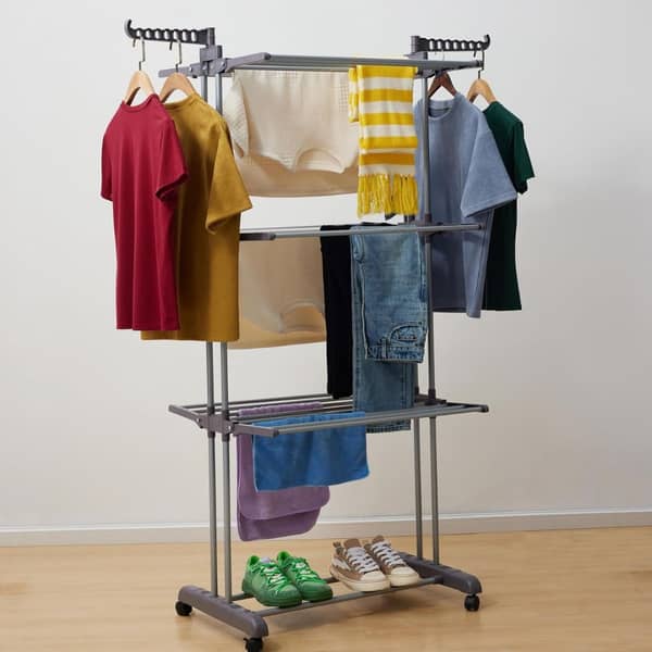 Tendedero vertical 3 estantes con ruedas. Vigore 170x76x64cm